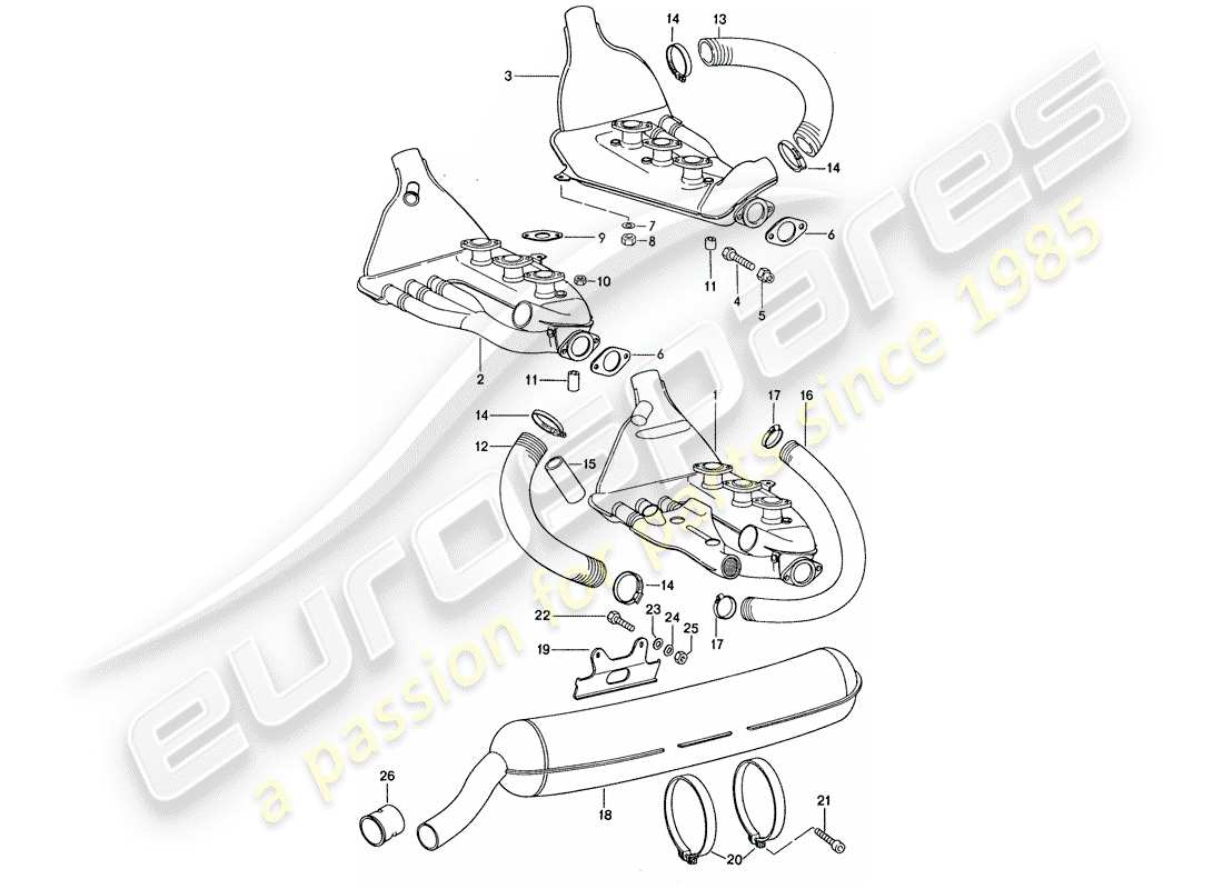 porsche 1976 (911) auspuffanlage - d - mj 1974>> - d - mj 1974>> - mj 1974 ersatzteildiagramm