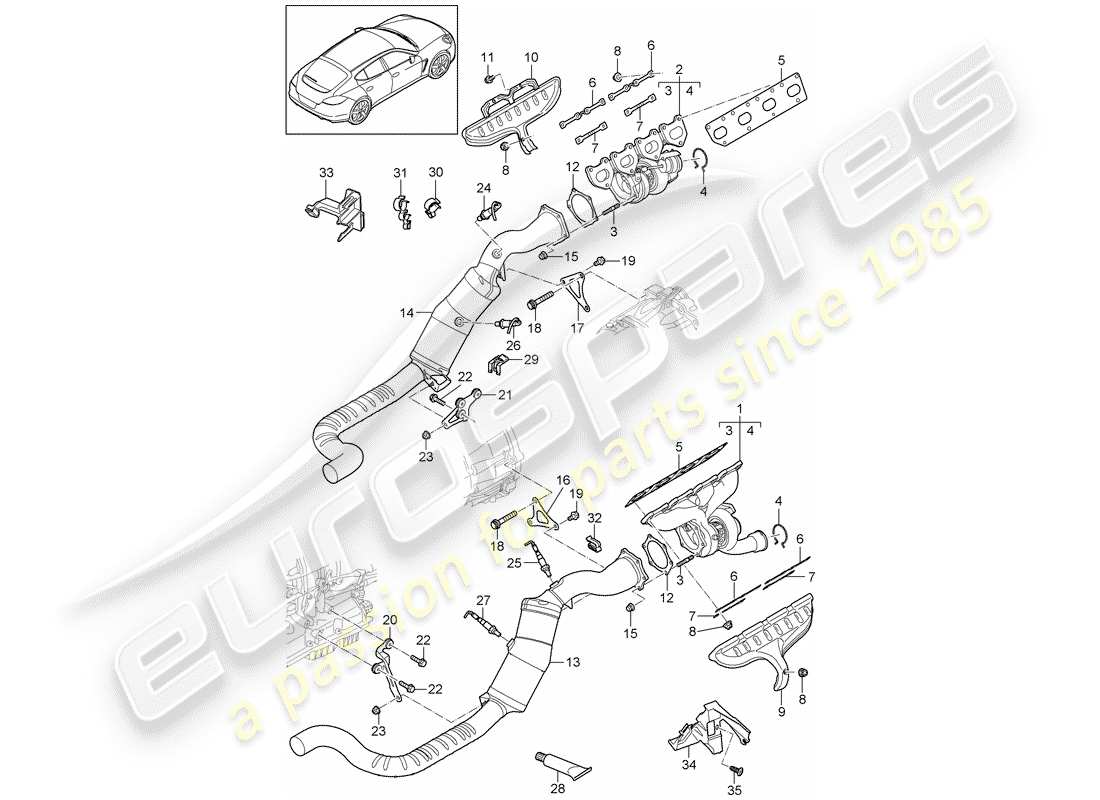 porsche 2014 (panamera 970) auspuffanlage teilediagramm