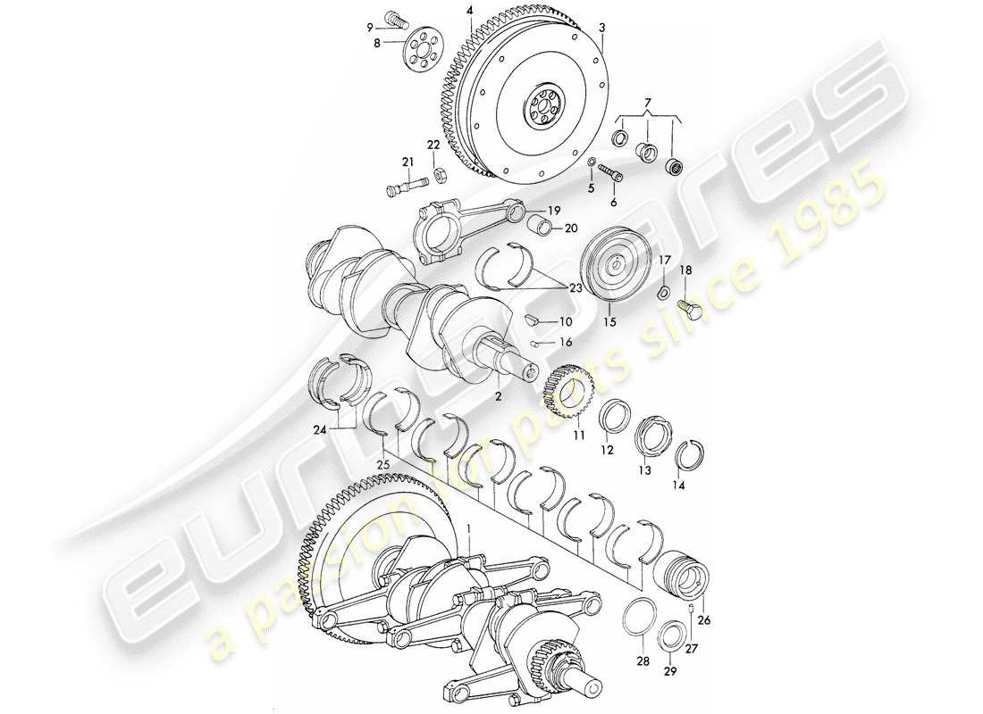 porsche 1970 (911) kurbelwellen- und pleuelstangen ersatzteildiagramm