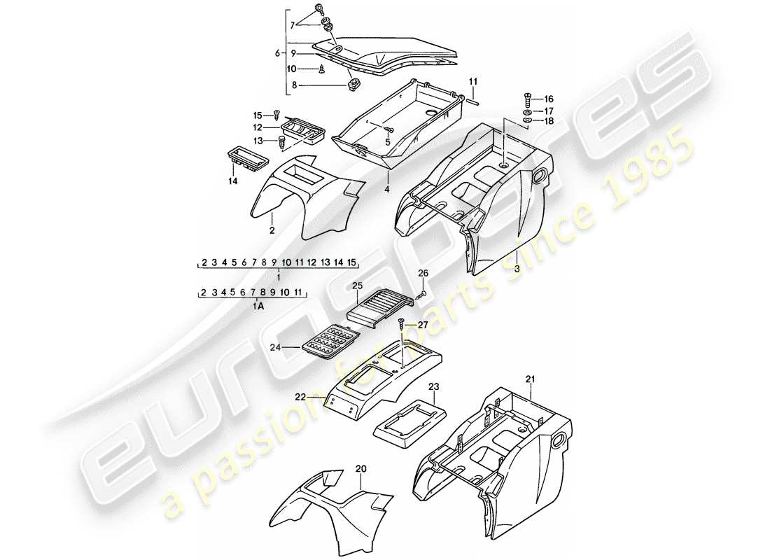 porsche 1986 (928) staukasten-ersatzteildiagramm