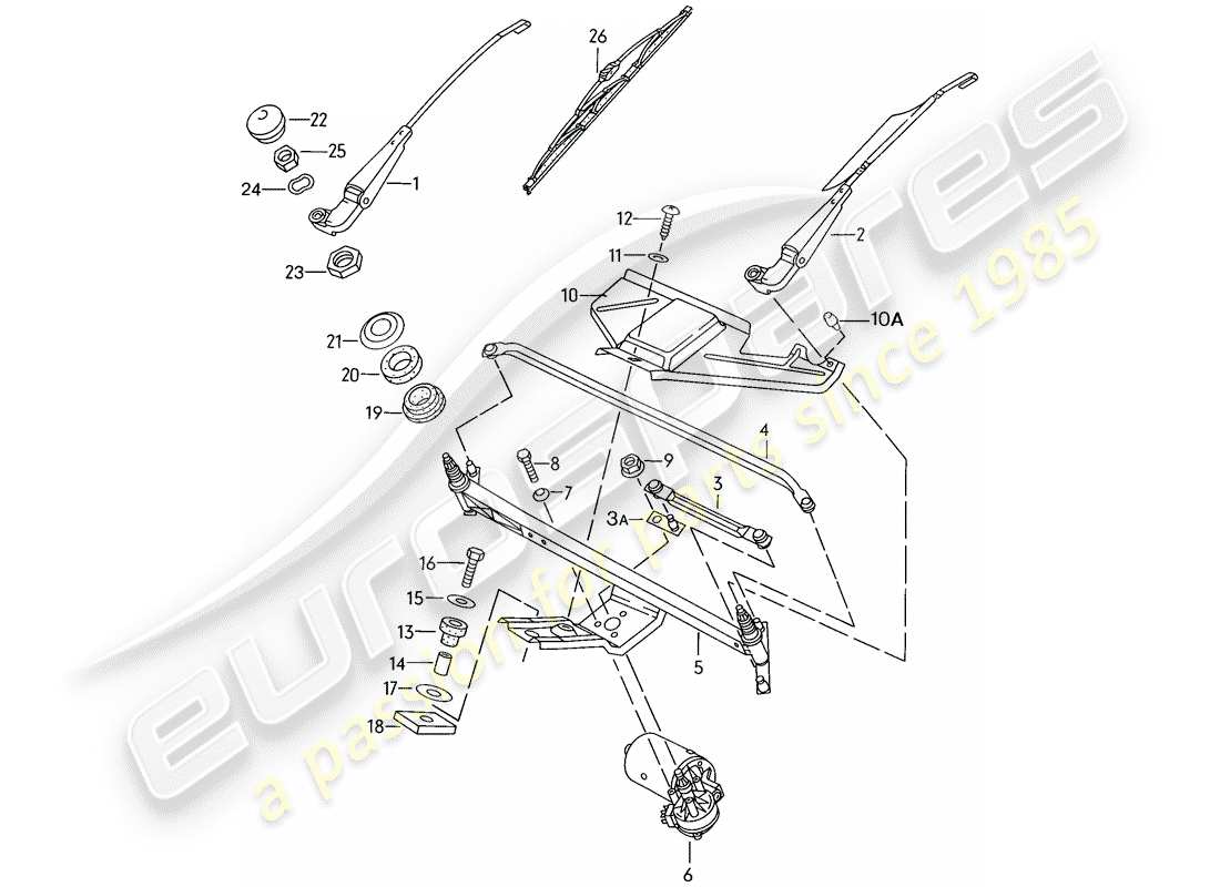 porsche 1987 (924s) scheibenwischersystem - ersatzteildiagramm
