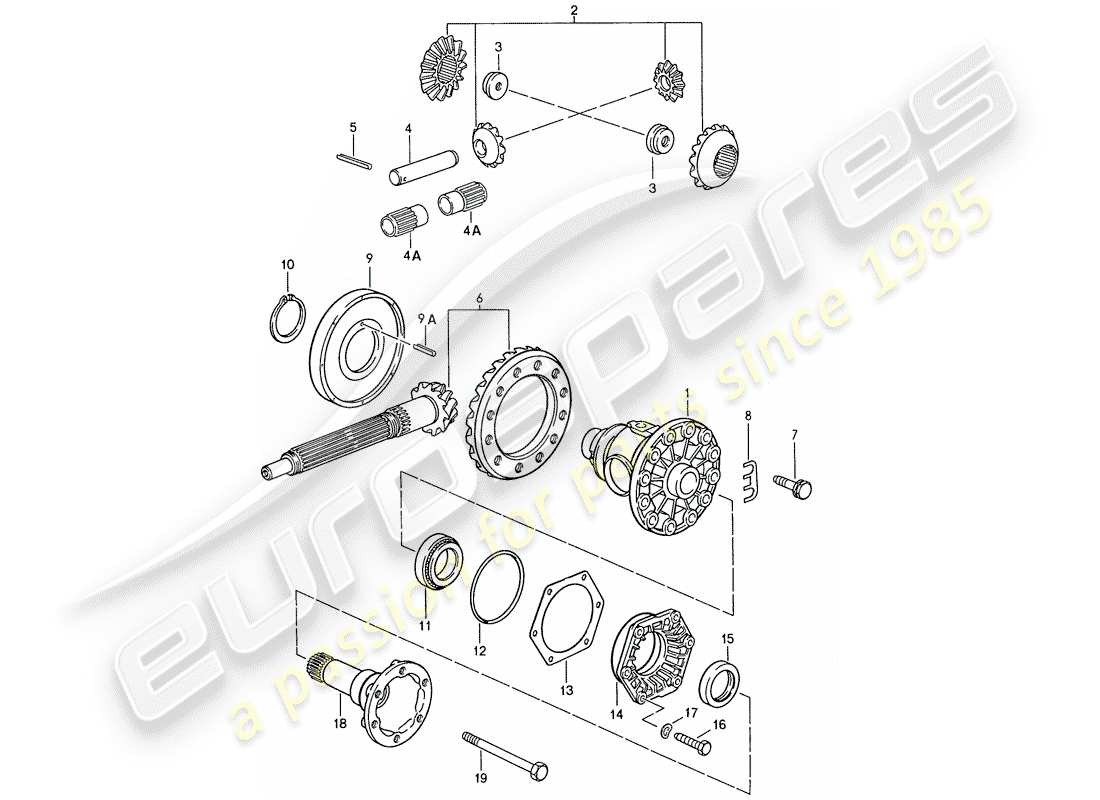 porsche 1987 (928) schaltgetriebe - differential ersatzteildiagramm