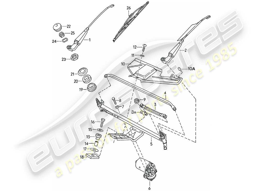 porsche 1984 (924) scheibenwischersystem - ersatzteildiagramm