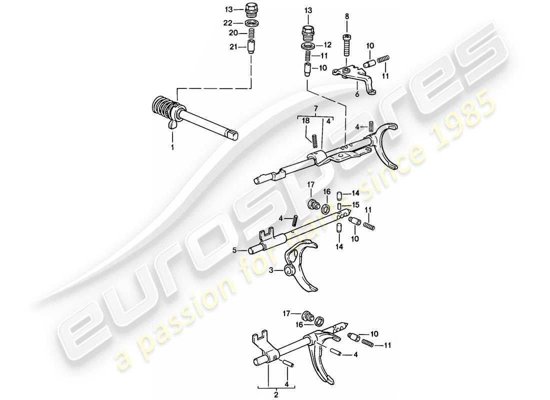 porsche 1983 (944) schaltstangen - schaltgabeln ersatzteildiagramm