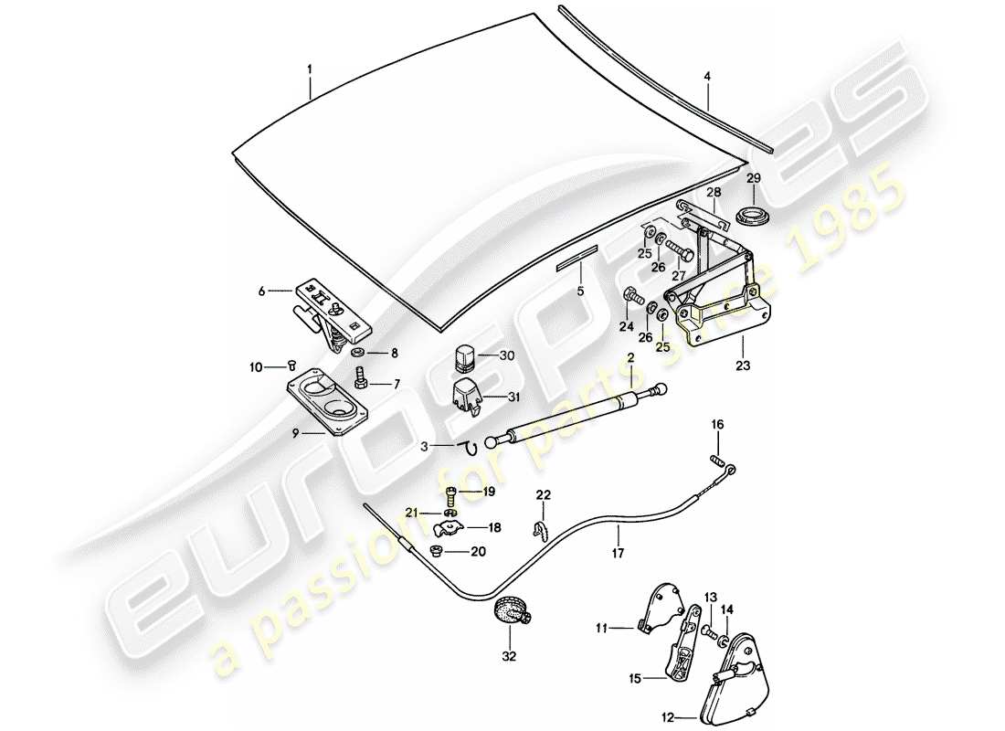 porsche 1986 (928) abdeckung - befestigungselemente ersatzteildiagramm
