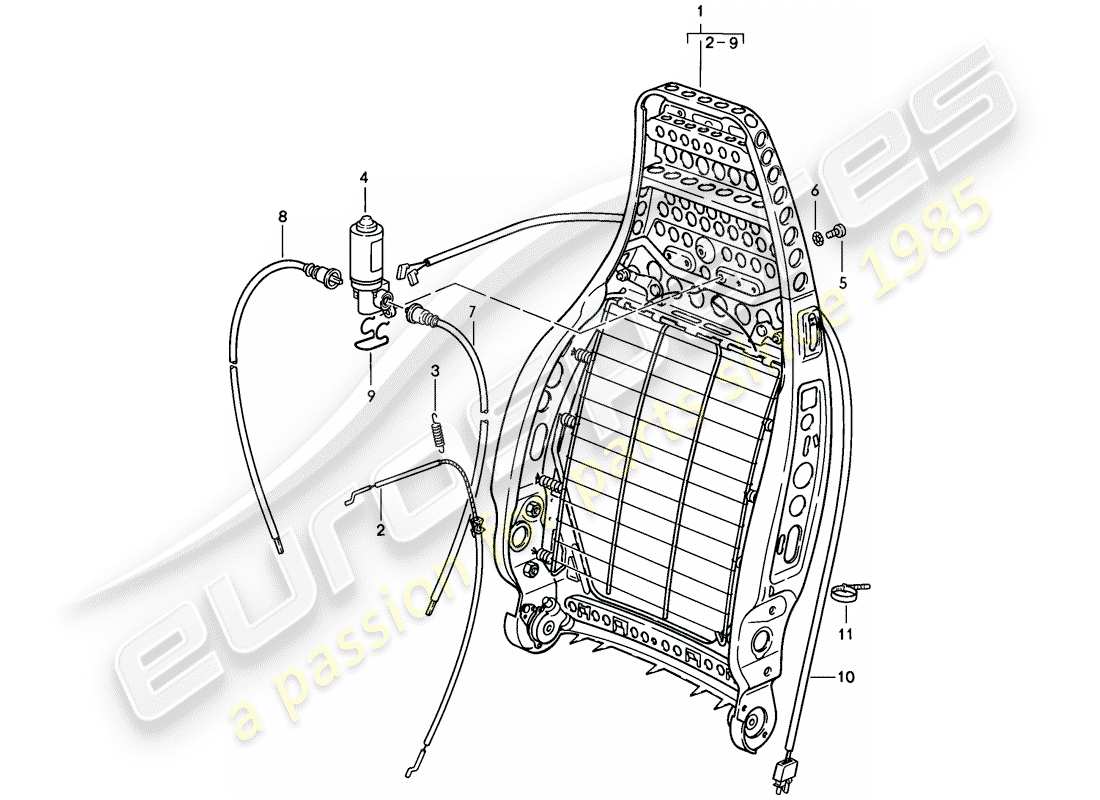 porsche 1986 (928) vordersitz - rückenlehnenrahmen - einzelteile - d - mj 1985>> ersatzteildiagramm