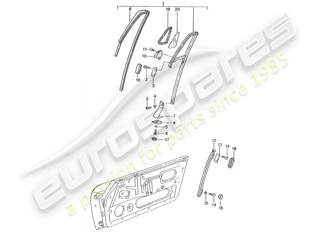porsche 1994 (993) fensterrahmen ersatzteildiagramm