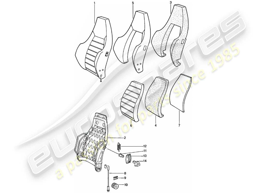 porsche 1982 (911) sportsitz - rückenlehne - einzelteile - d - mj 1981>> ersatzteildiagramm