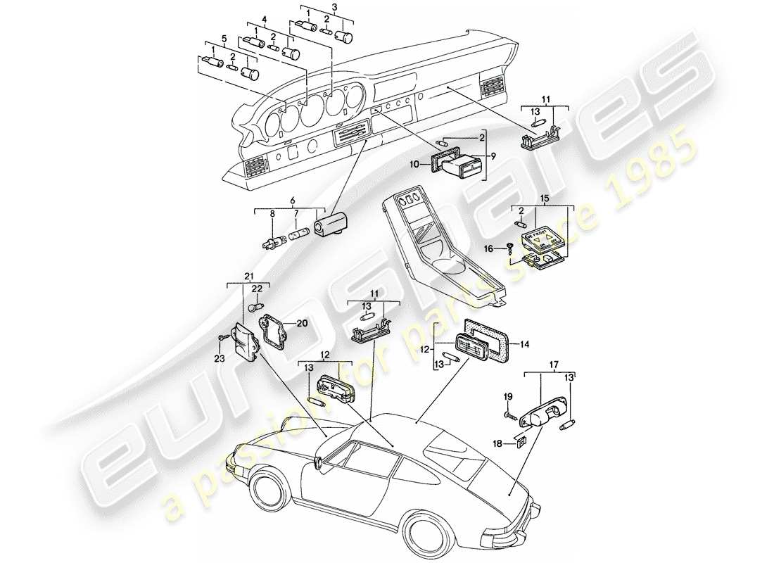 porsche 1987 (911) innenleuchten ersatzteildiagramm