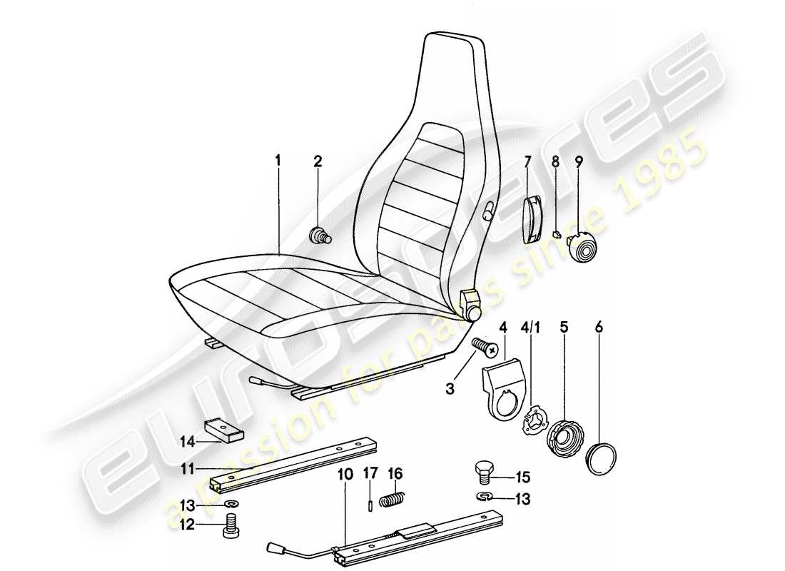porsche 1975 (911) vordersitz - komplett ersatzteildiagramm