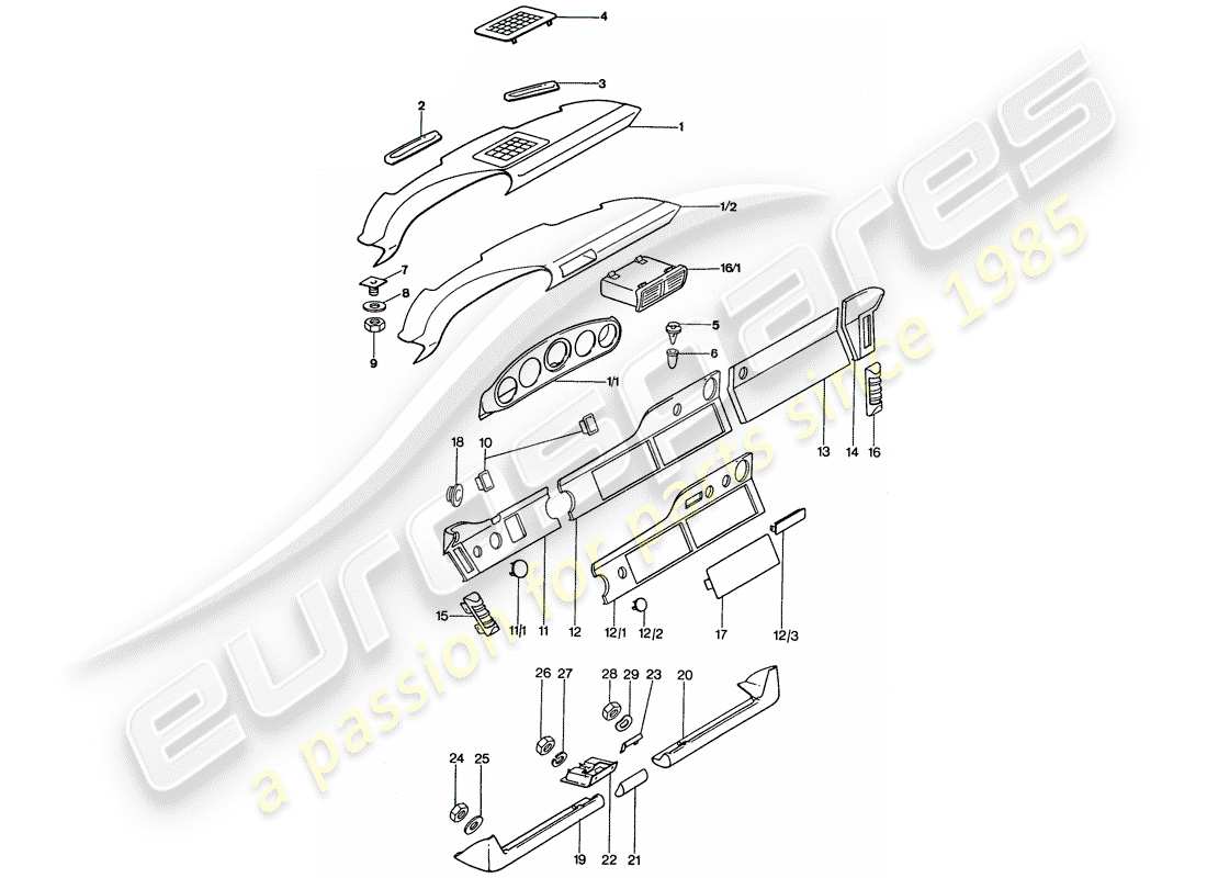 porsche 1976 (911) dashboard-ersatzteildiagramm