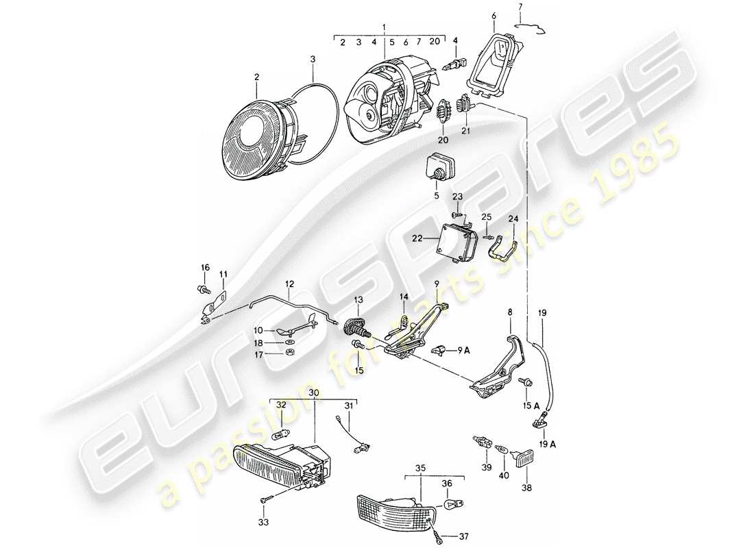 porsche 1998 (993) scheinwerfer - nebelscheinwerfer - blinker - blinker-repeater ersatzteildiagramm