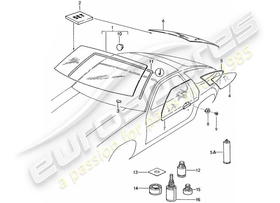 porsche 1987 (928) fensterverglasung ersatzteildiagramm