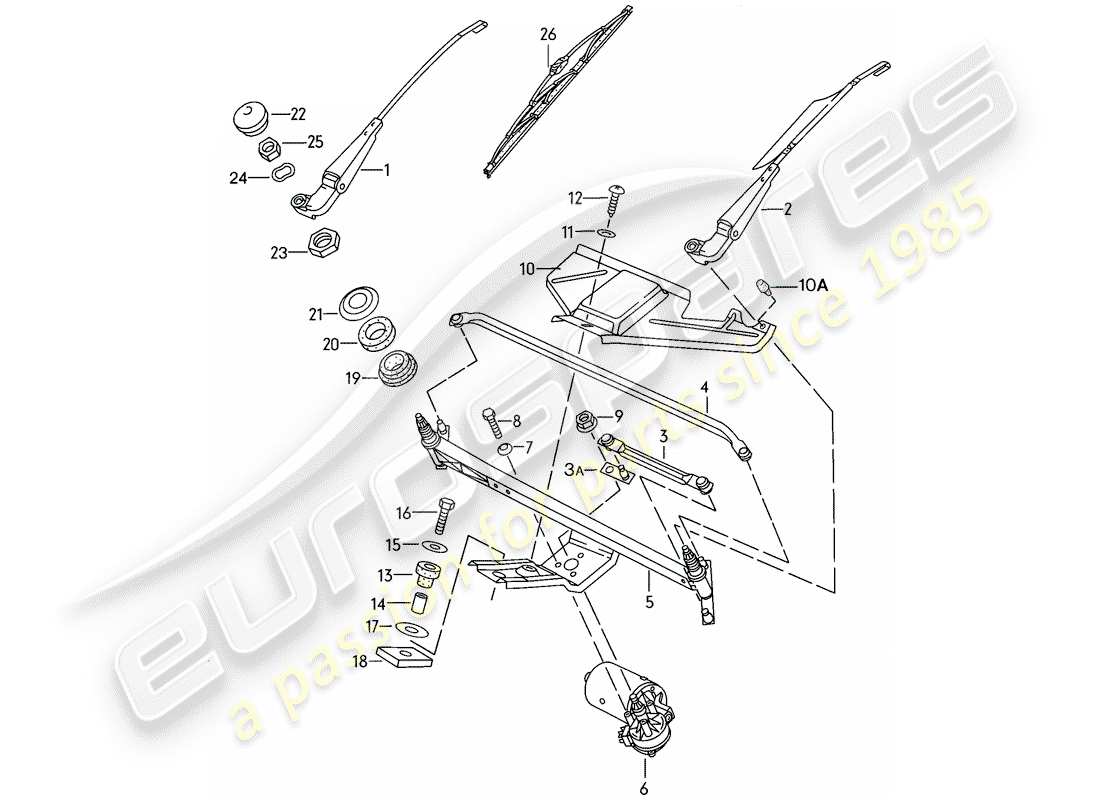 porsche 1982 (944) scheibenwischersystem - ersatzteildiagramm