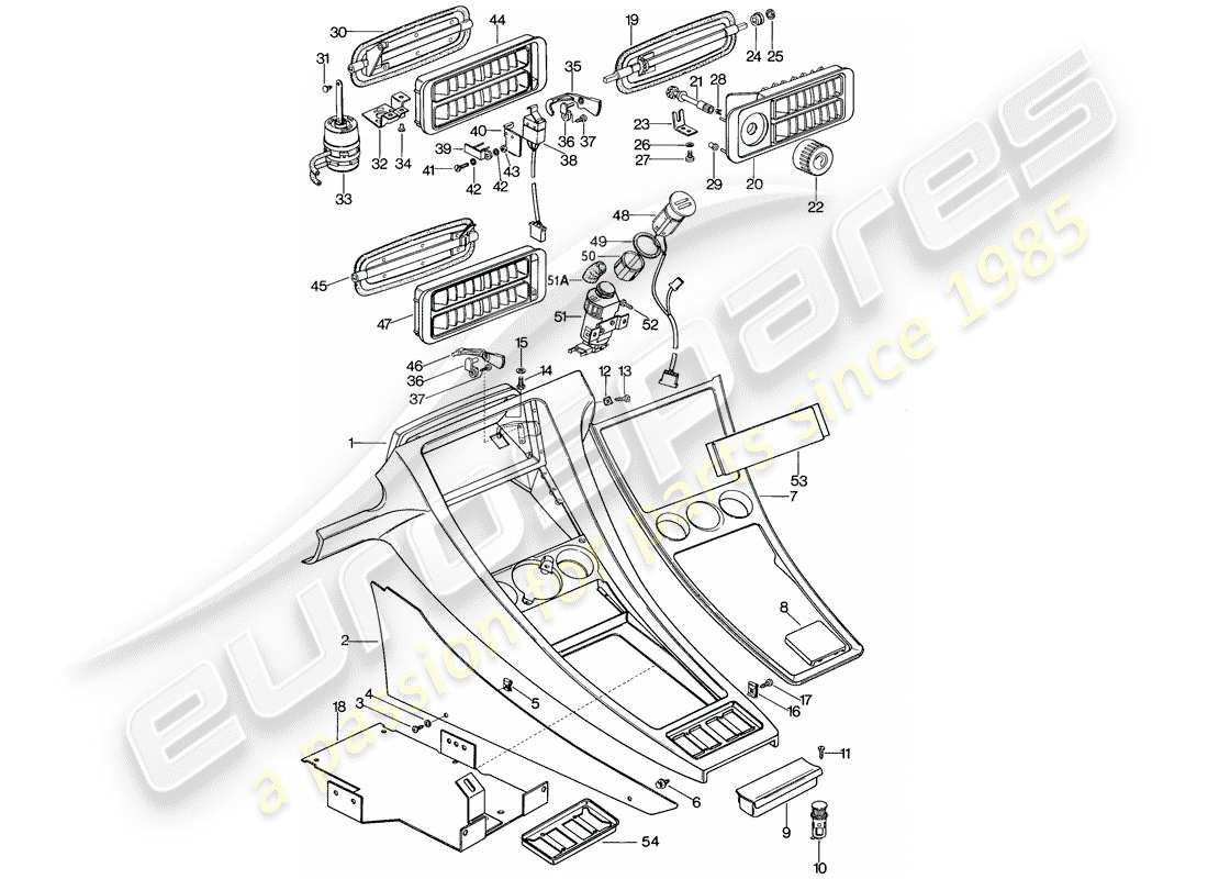 porsche 1982 (928) center console ersatzteildiagramm