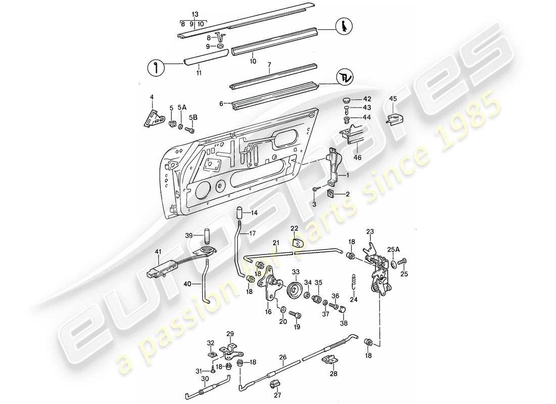 porsche 1987 (911) installationsteile - türen teilediagramm