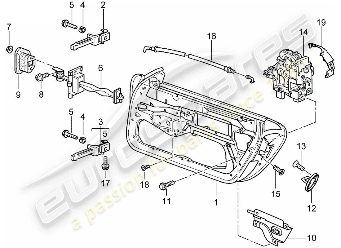 porsche 2002 (996 gt3) türschale - türverriegelung ersatzteildiagramm