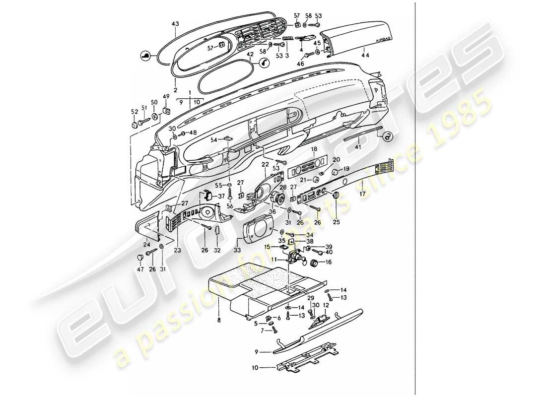 porsche 1988 (944) armaturenbrettverkleidung - ersatzteildiagramm