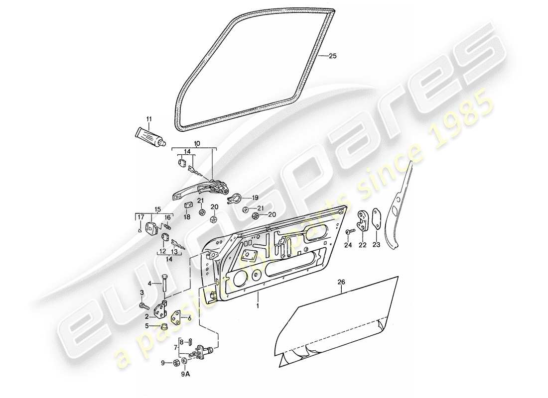 porsche 1988 (959) tür - mit einbauteilen ersatzteildiagramm