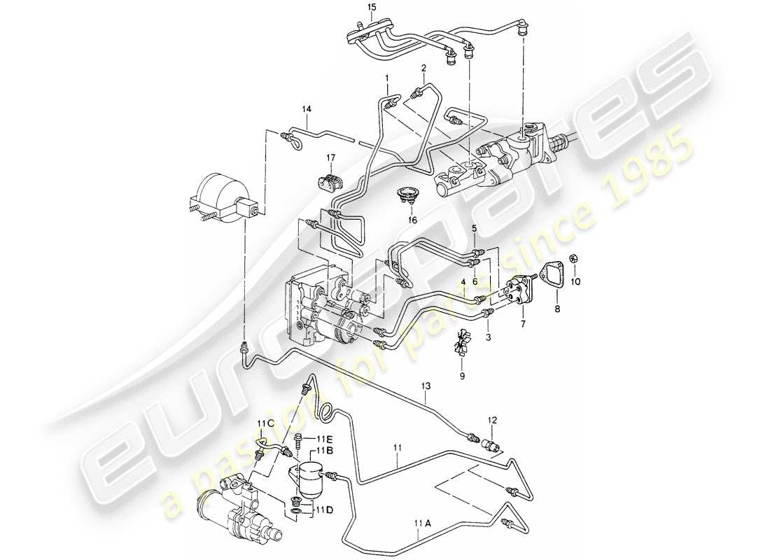 porsche 1994 (993) bremsleitungen - vorderseite - - d - mj 1995>> ersatzteildiagramm