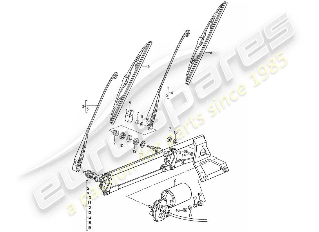 porsche 1988 (959) scheibenwischersystem - ersatzteildiagramm