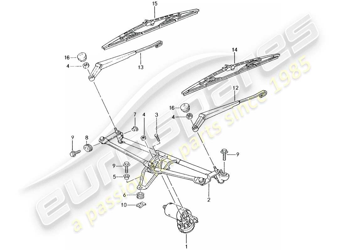 porsche 2002 (996 gt3) scheibenwischersystem - ersatzteildiagramm