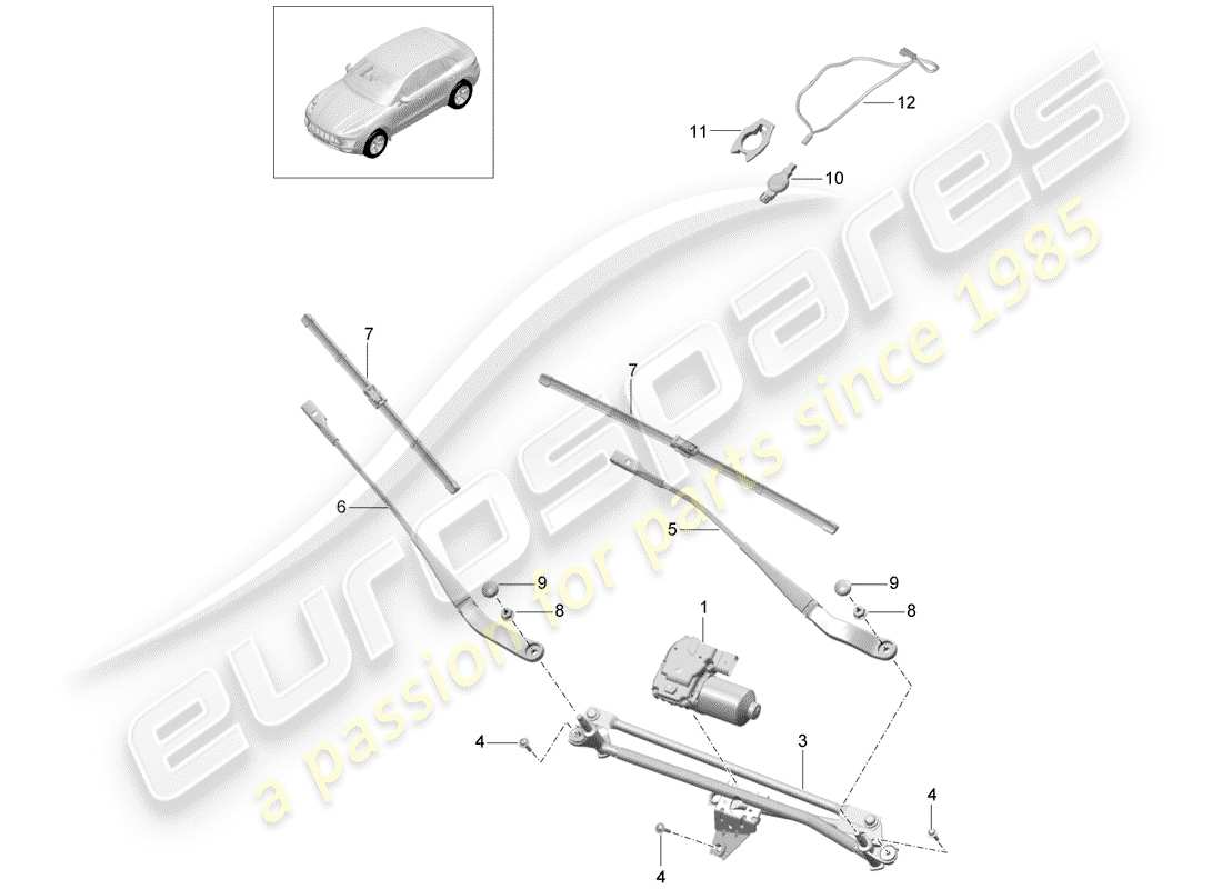 porsche 2016 (macan) scheibenwischeranlage kompl. teilediagramm