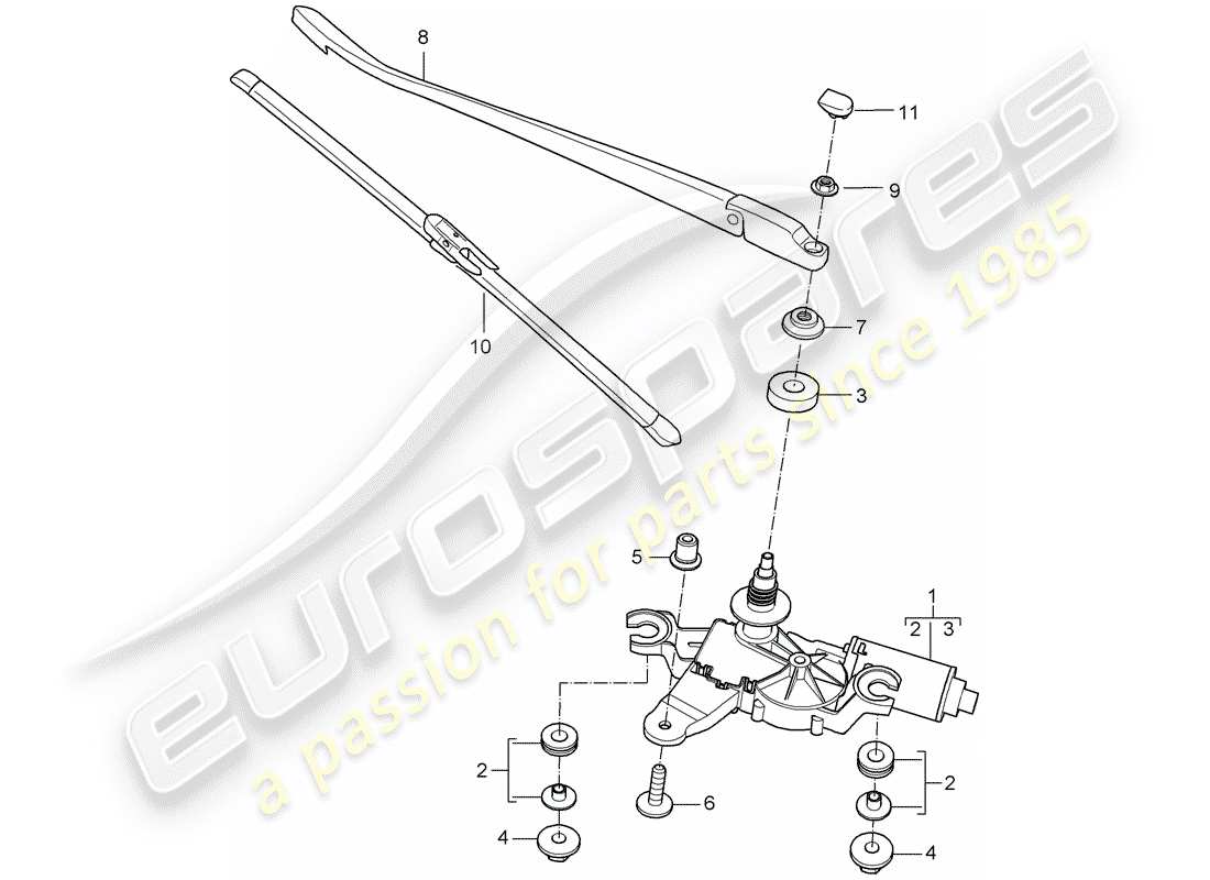 porsche 2008 (997-1 turbo / gt2) heckscheibenwischer teilediagramm