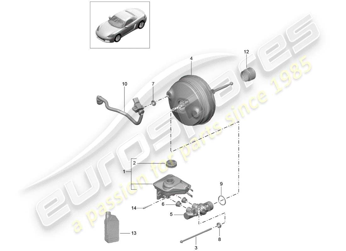 porsche 2019 (718 boxster) bremszylinder ersatzteildiagramm