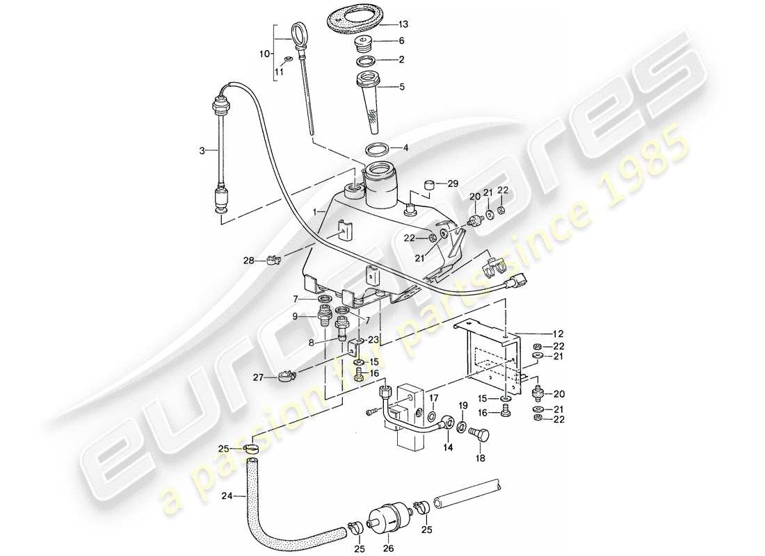 porsche 1988 (959) selbstnivellierungssystem - öltank ersatzteildiagramm