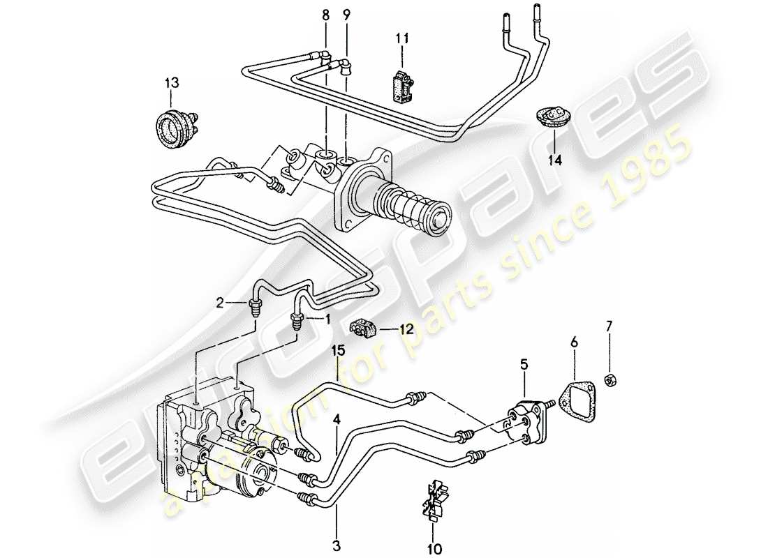 porsche 1994 (993) bremsleitungen - vorderes ende ersatzteildiagramm