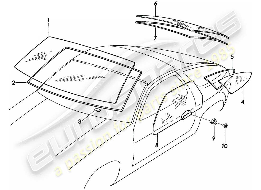 porsche 1984 (928) fensterverglasung ersatzteildiagramm