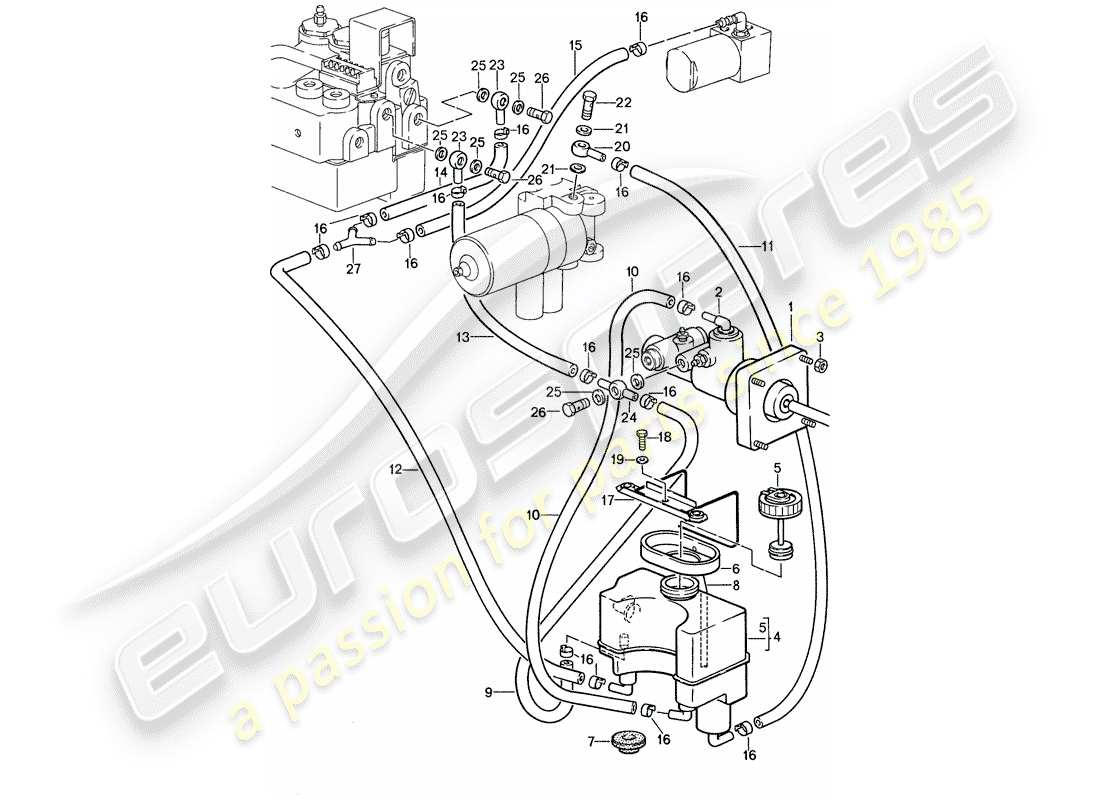 porsche 1988 (959) teilediagramm des hydraulischen bremssystems