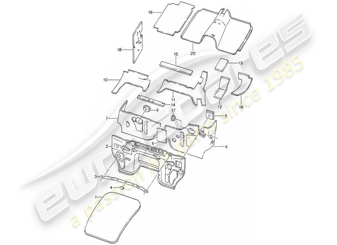 porsche 1987 (928) karosserie - schalldämmung 1 ersatzteildiagramm