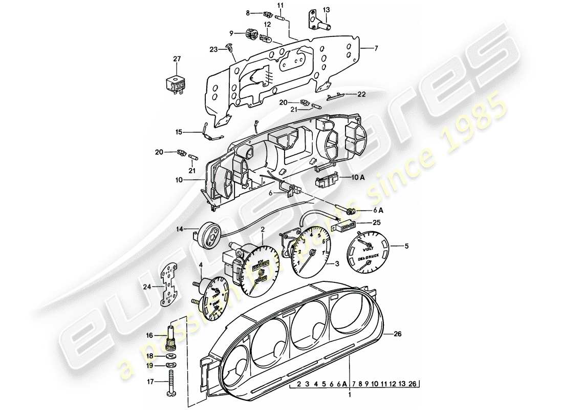 porsche 1985 (928) instrumentenkombination ersatzteildiagramm