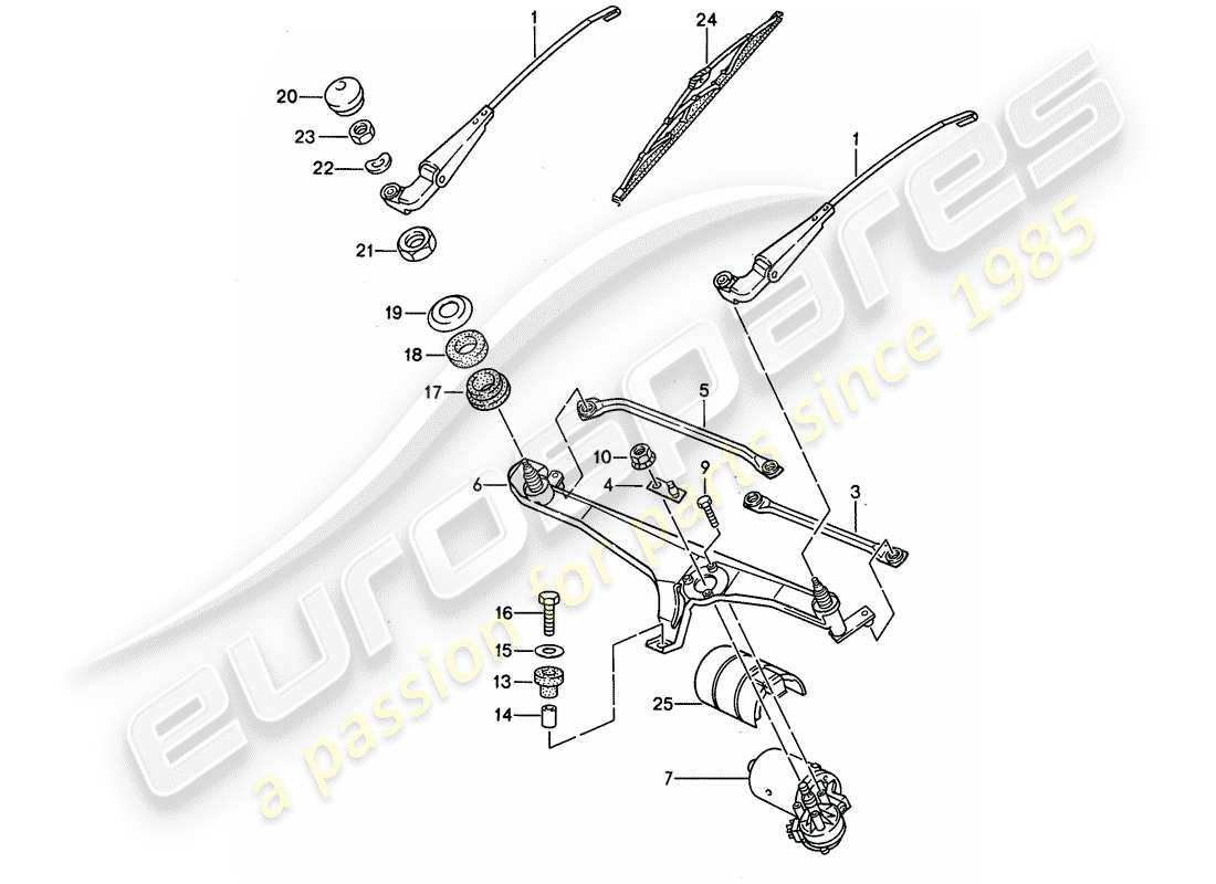 porsche 1991 (944) scheibenwischersystem - ersatzteildiagramm