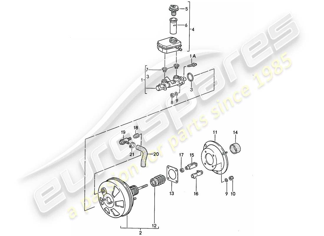 porsche 1995 (968) hauptbremszylinder - bremskraftverstärker - vorratsbehälter ersatzteildiagramm