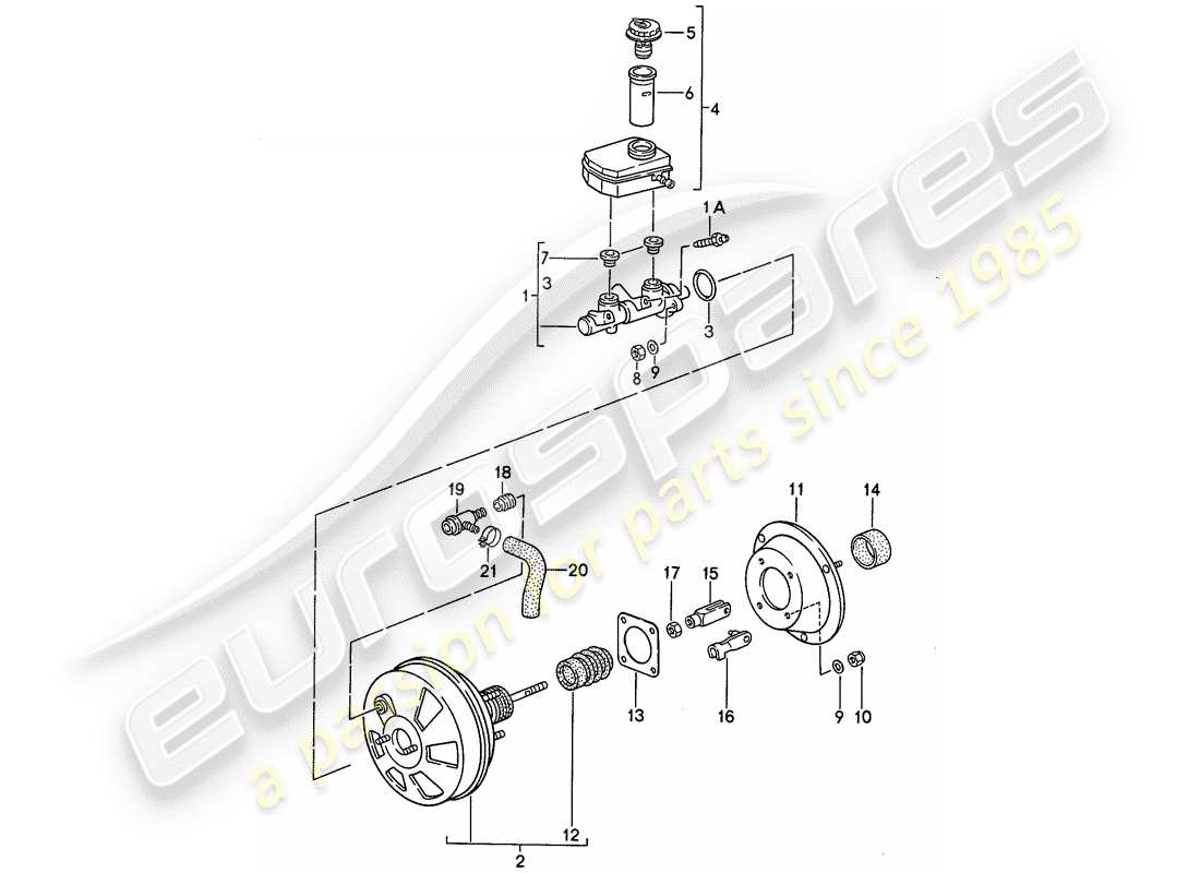 porsche 968 (1995) hauptbremszylinder - bremskraftverstärker - vorratsbehälter ersatzteildiagramm