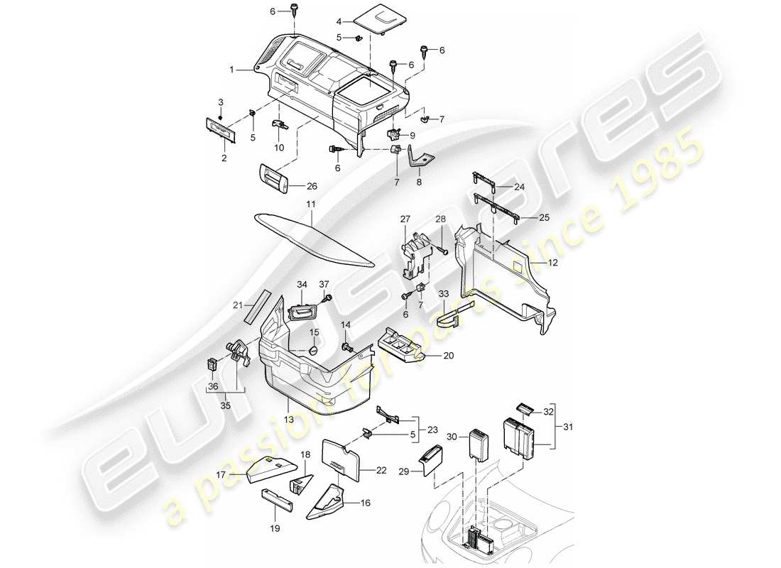 porsche 2008 (997-1 turbo / gt2) gepäckraum ersatzteildiagramm