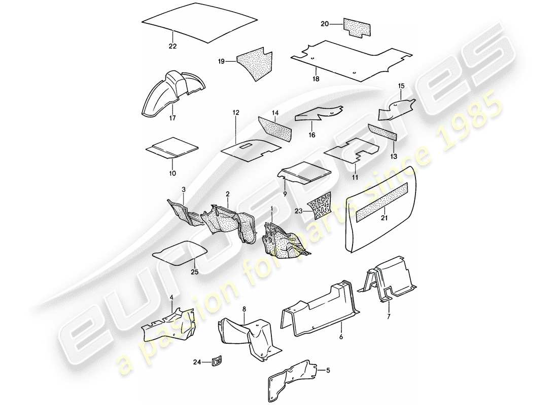 porsche 1988 (944) schallabsorber ersatzteildiagramm