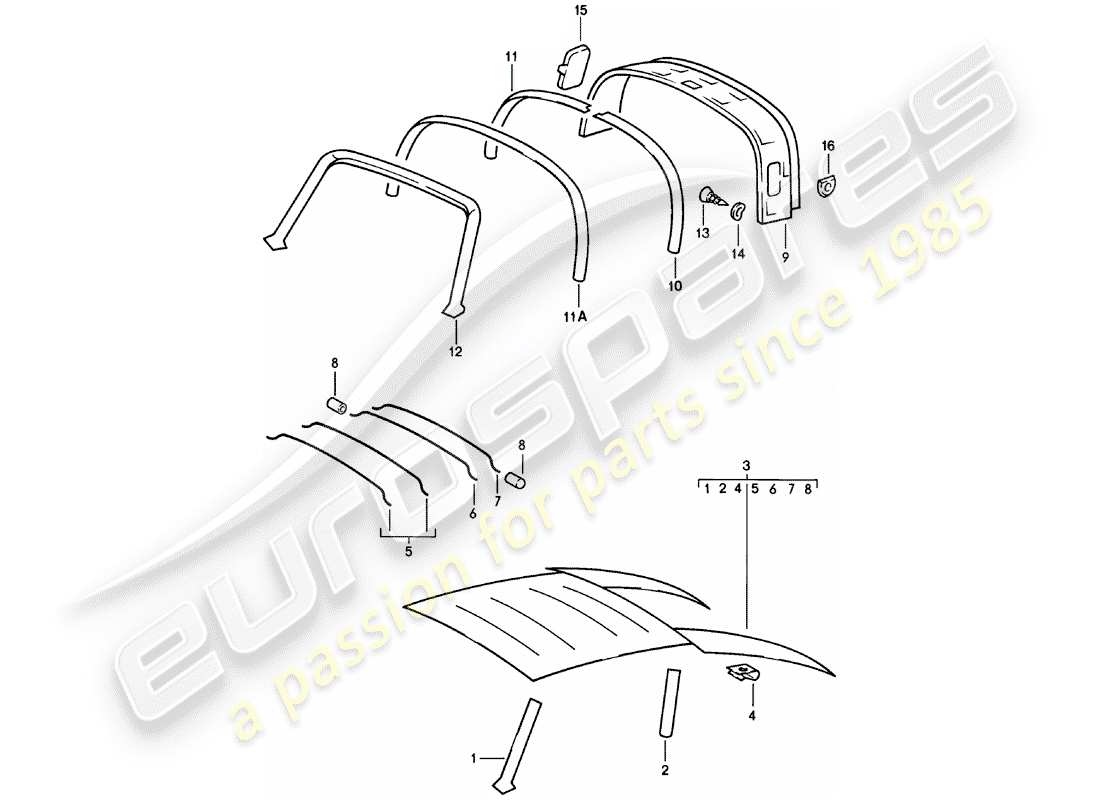 porsche 1982 (911) innenausstattung - dach teilediagramm