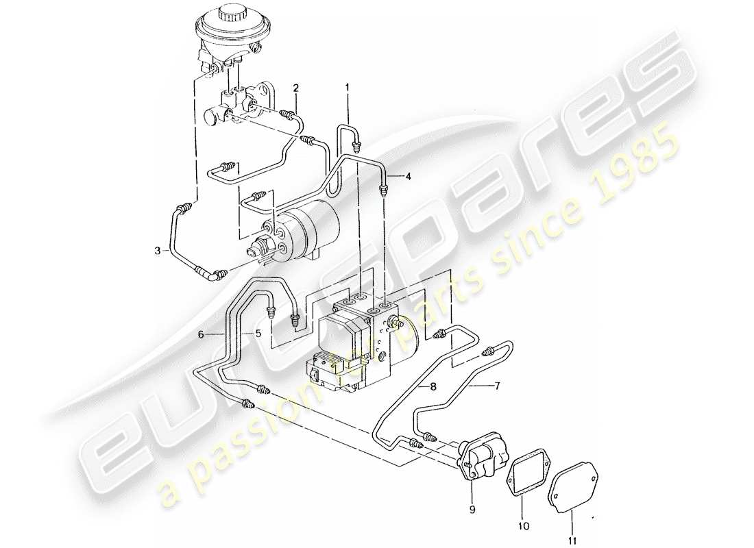 porsche 2005 (996 turbo / gt2) bremsleitungen - vorderes ende ersatzteildiagramm
