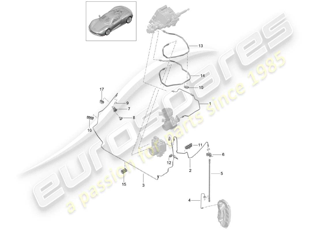 porsche 918 spyder (2015) bremsleitungen teilediagramm