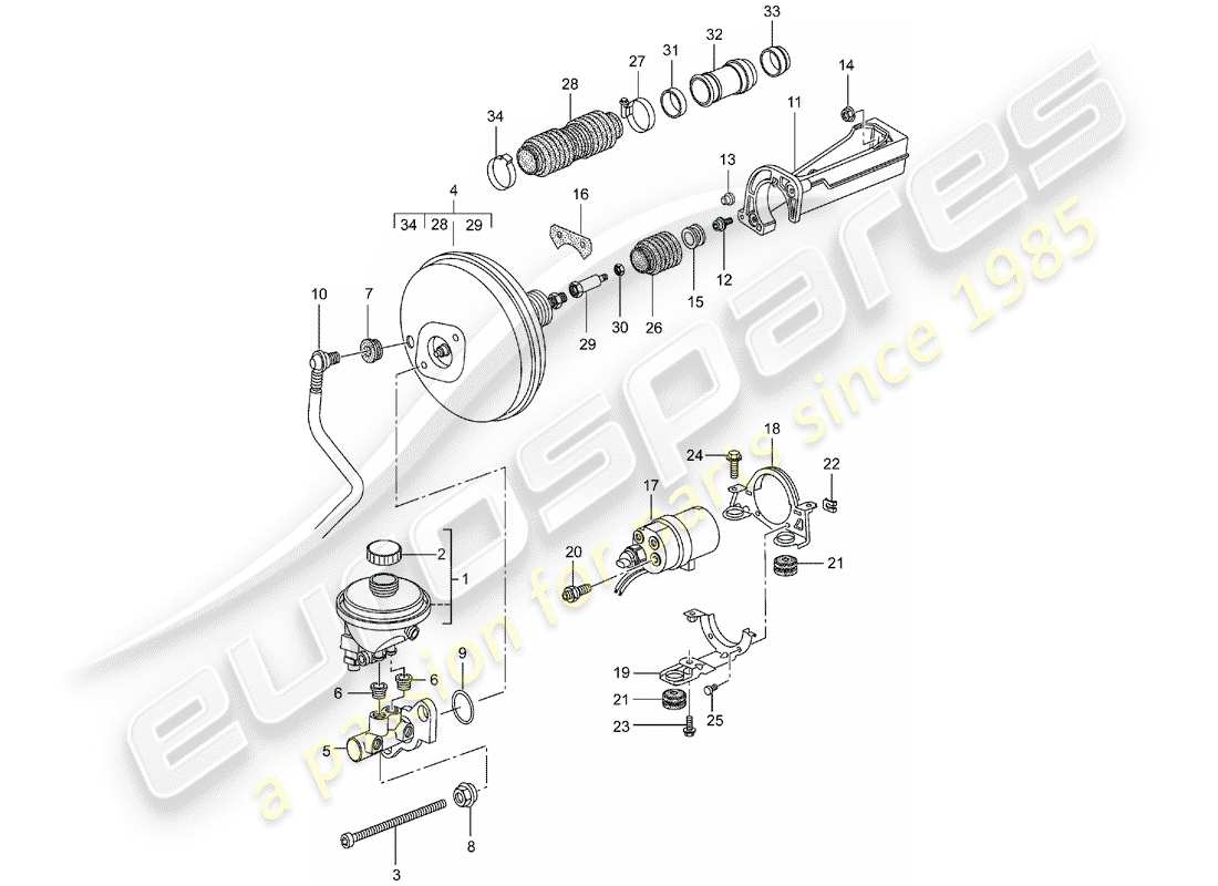 porsche 2001 (996) hauptbremszylinder - bremskraftverstärker - kupplungspumpe ersatzteildiagramm