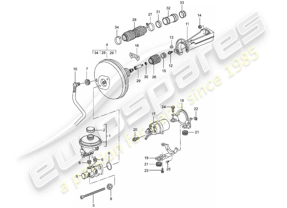 porsche 996 (2001) hauptbremszylinder - bremskraftverstärker - kupplungspumpe ersatzteildiagramm