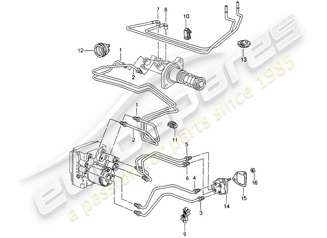 porsche 1998 (993) bremsleitungen - vorderes ende ersatzteildiagramm