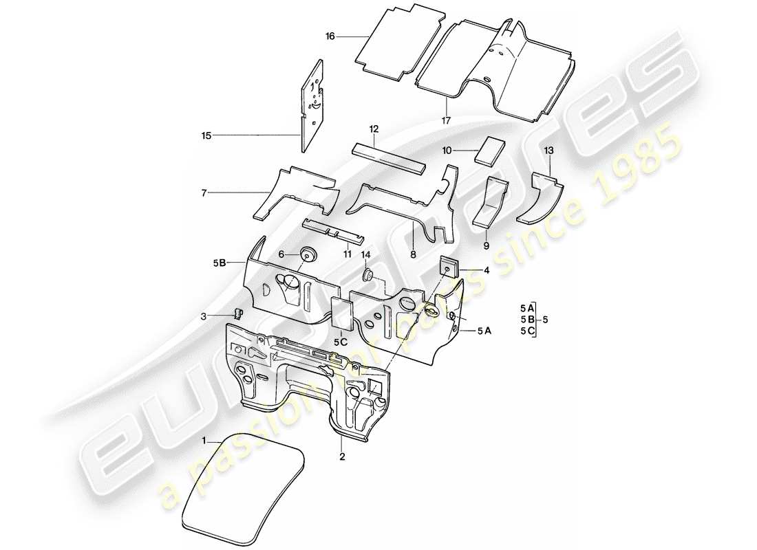 porsche 1986 (928) karosserie - schalldämmung 1 ersatzteildiagramm