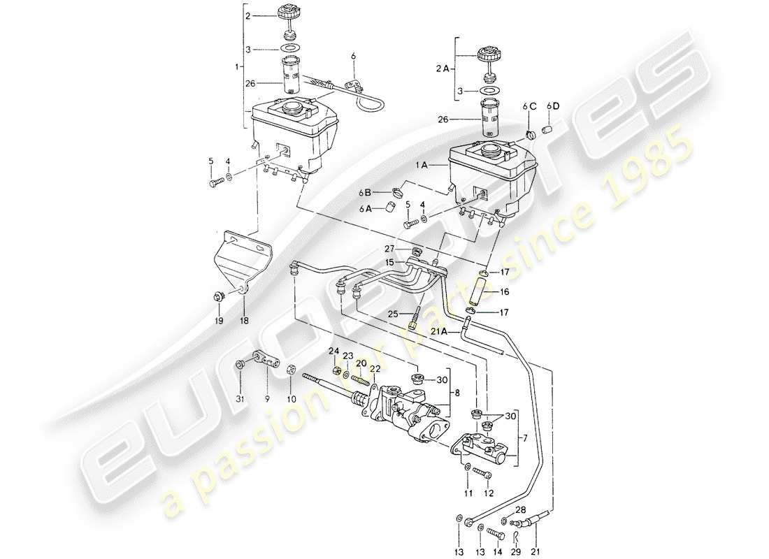 porsche 1994 (964) vorratsbehälter für - bremsflüssigkeit - hauptbremszylinder - bremskraftverstärker - - siehe technische informationen - gr.4 nr16/95 ersatzteildiagramm