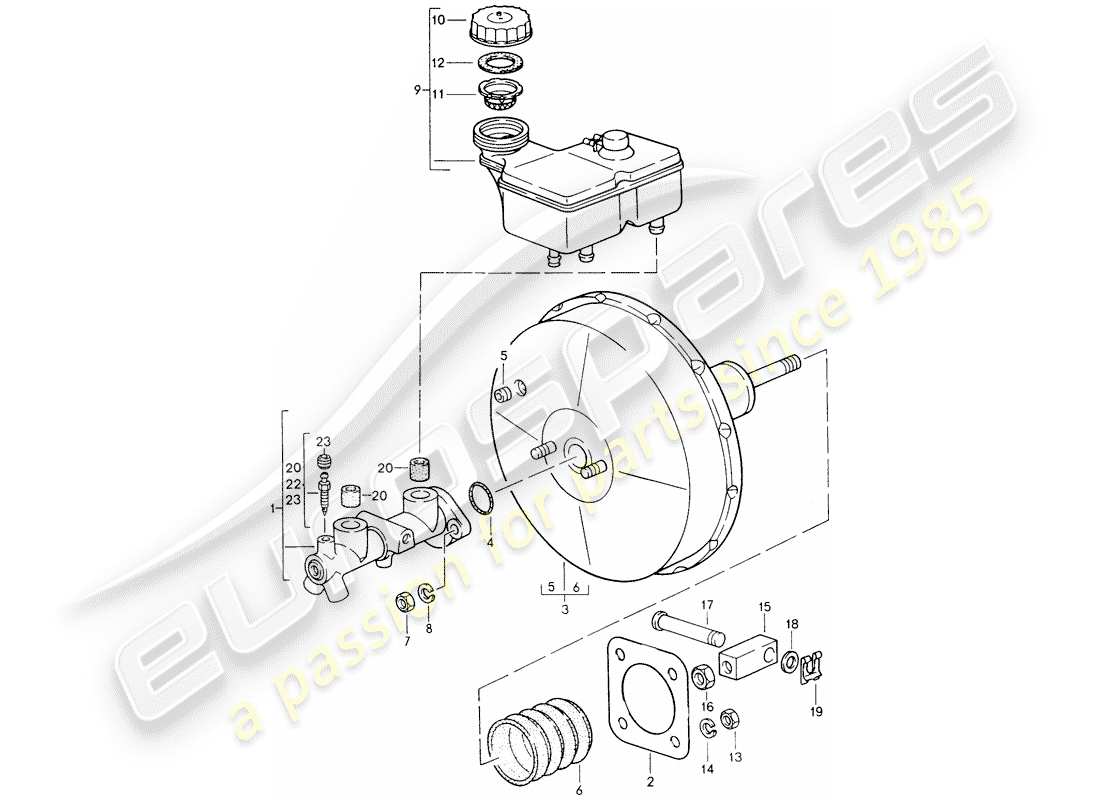 porsche 1995 (928) hauptbremszylinder - bremskraftverstärker ersatzteildiagramm
