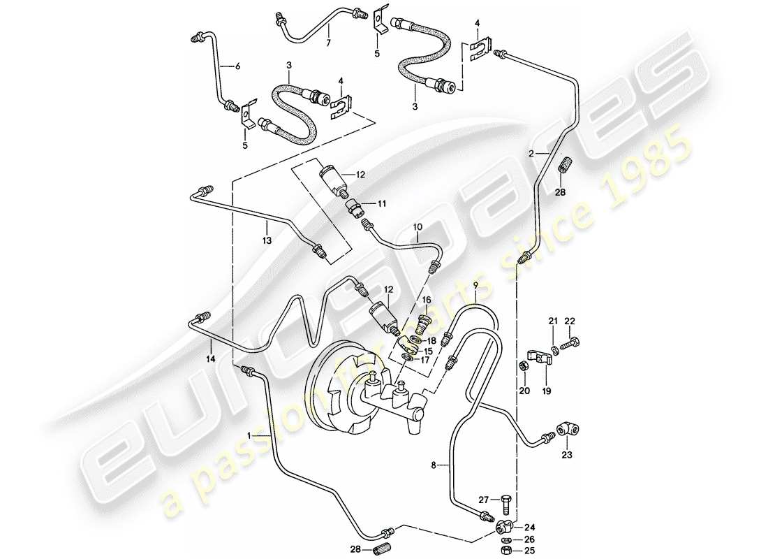 porsche 1985 (911) bremsleitung ersatzteildiagramm